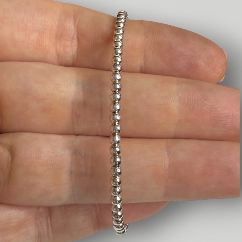 Sterling Silver 925 Beaded Open Cuff Bangle Bracelet Ball Beads 4,9g - Picture 2 of 4